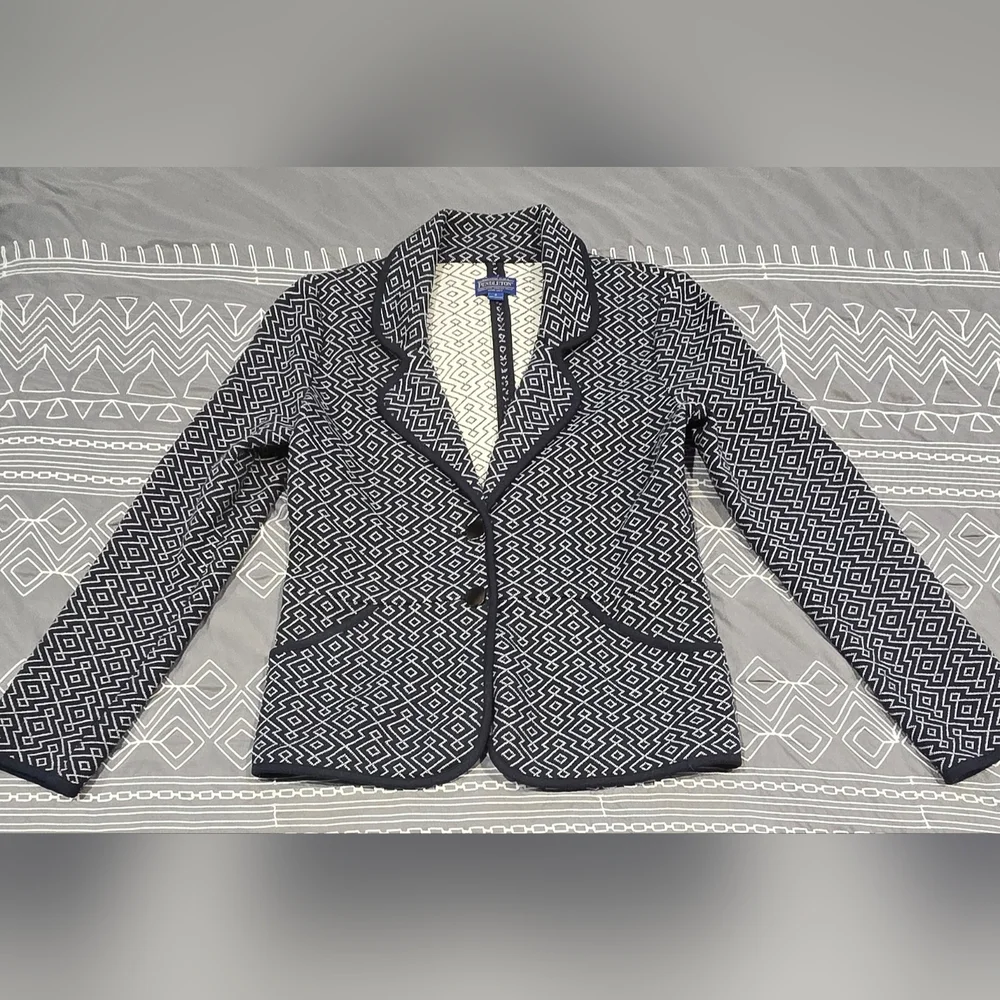 Pendleton Geometric Navy And White Blazer Size Small - Picture 1 of 7
